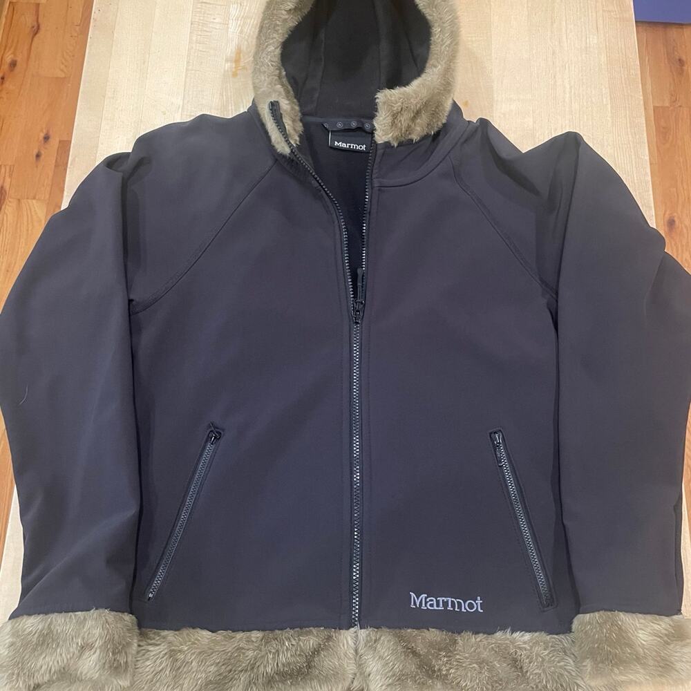 Marmot Women’s Large Black Faux Fur Long Sleeve Hooded Jacket
